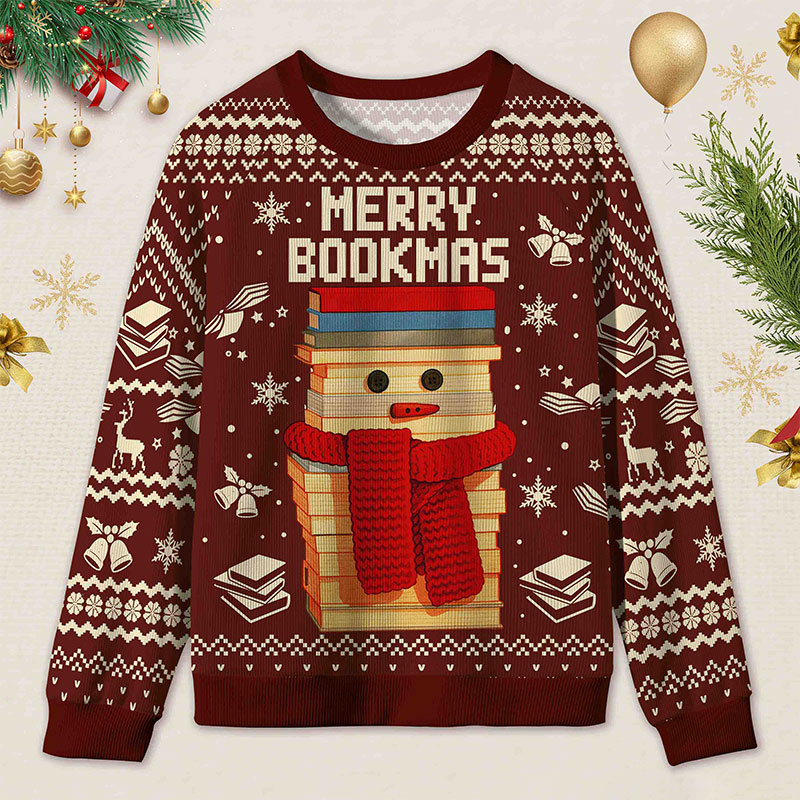 Personalized Bookish Christmas Cozy Ugly Sweater Festive Gift for Book Lovers