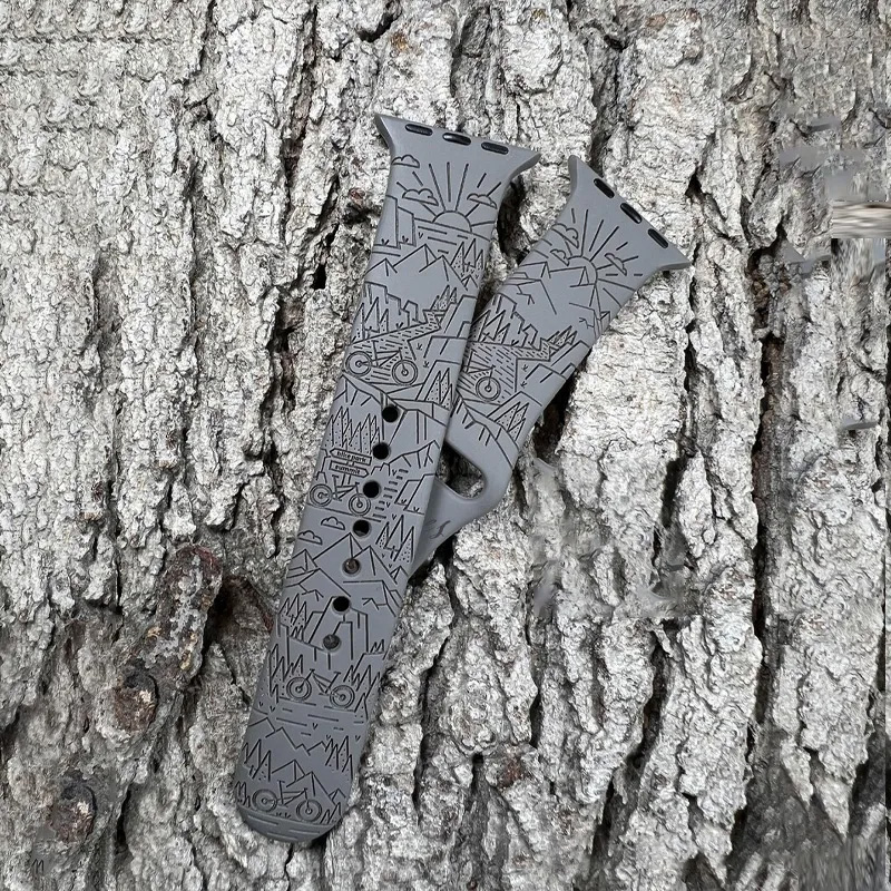 Personalized Mountain Bike Watch Band Silicone Laser Engraved Apple Watch Compatible Series for Cycling Lovers 
