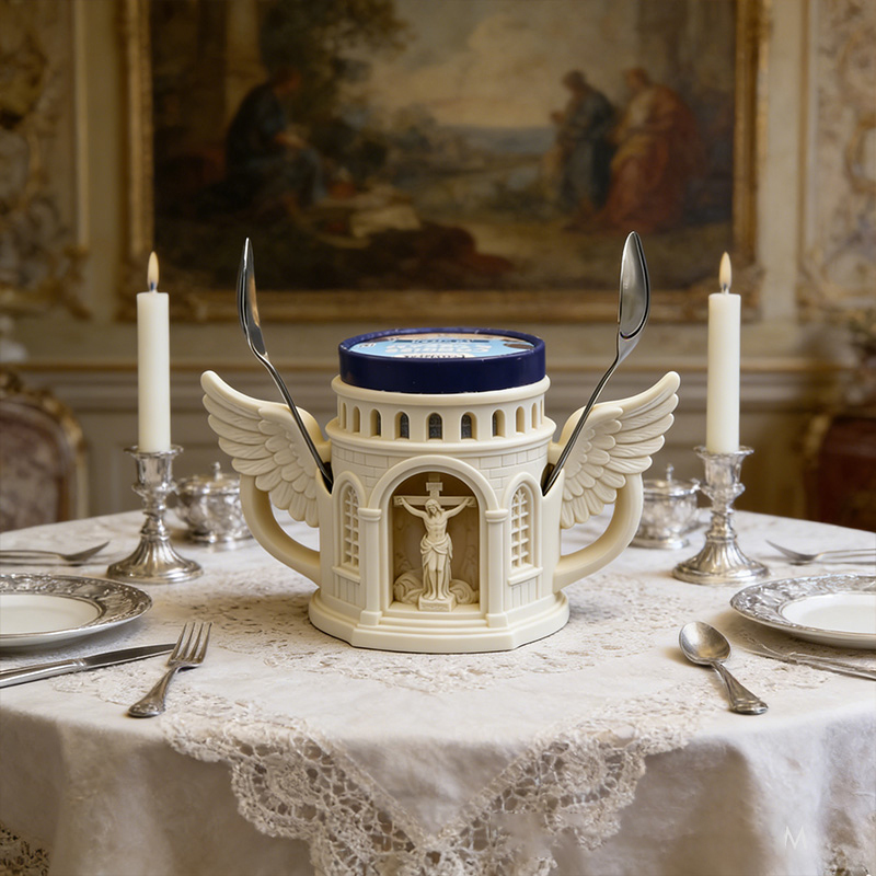 Personalized Jesus Angelic Wing Ice Cream Cozy Pint Holder 3D Printed with Spoon Slots Religious Gift for Christians