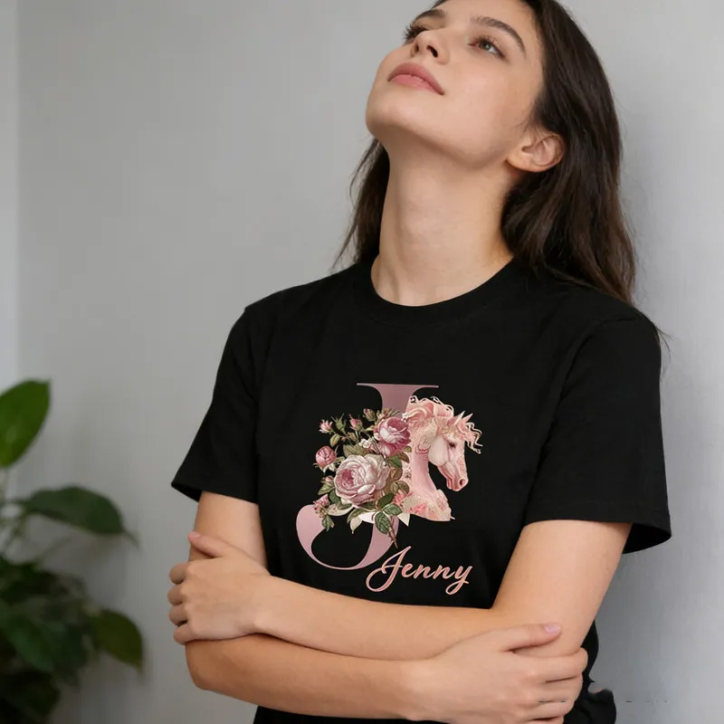 Personalized Horse Riding Initial Name Classic T-shirt for Women for Girls for Horse Lovers Riding Lovers Equestrian Lovers
