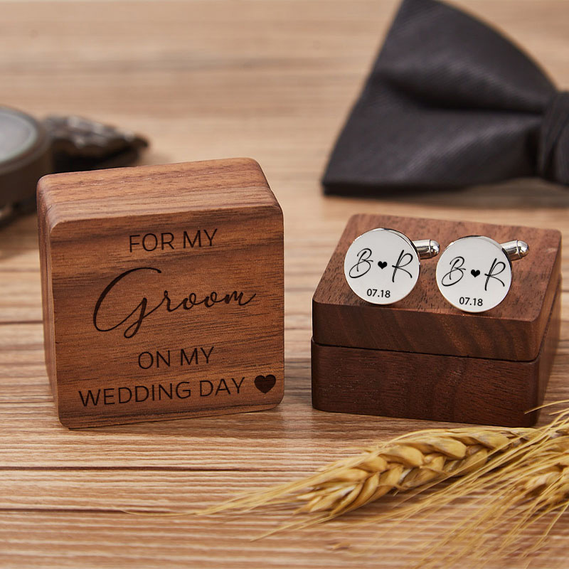 Personalized Wooden Cufflink Box Set Groomsmen Wedding Party Cufflinks Box with Cufflink Best Man Proposal Gift Cufflinks Bachelor Favors Gift