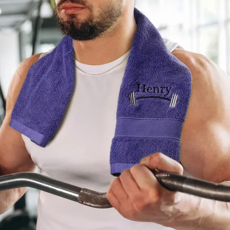 Personalized Weightlifting Barbell Towel with Embroidered Name Sporting Good Training Team Anniversary Gift for Weightlifter Fitness Enthusiast