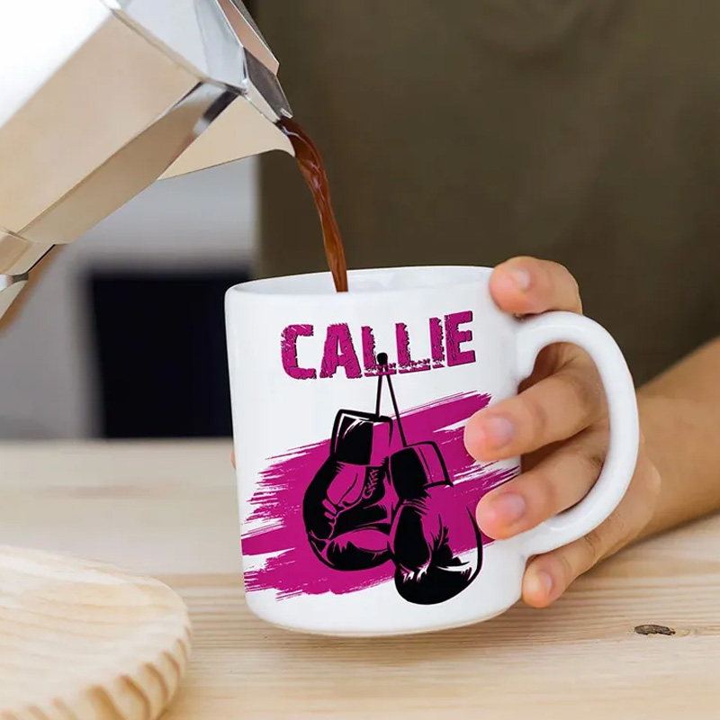 Personalized Mug Multicolour Boxing Glove Design Ceramic Mug with Name Birthday Holiday Gift for Sports Boxing Lovers