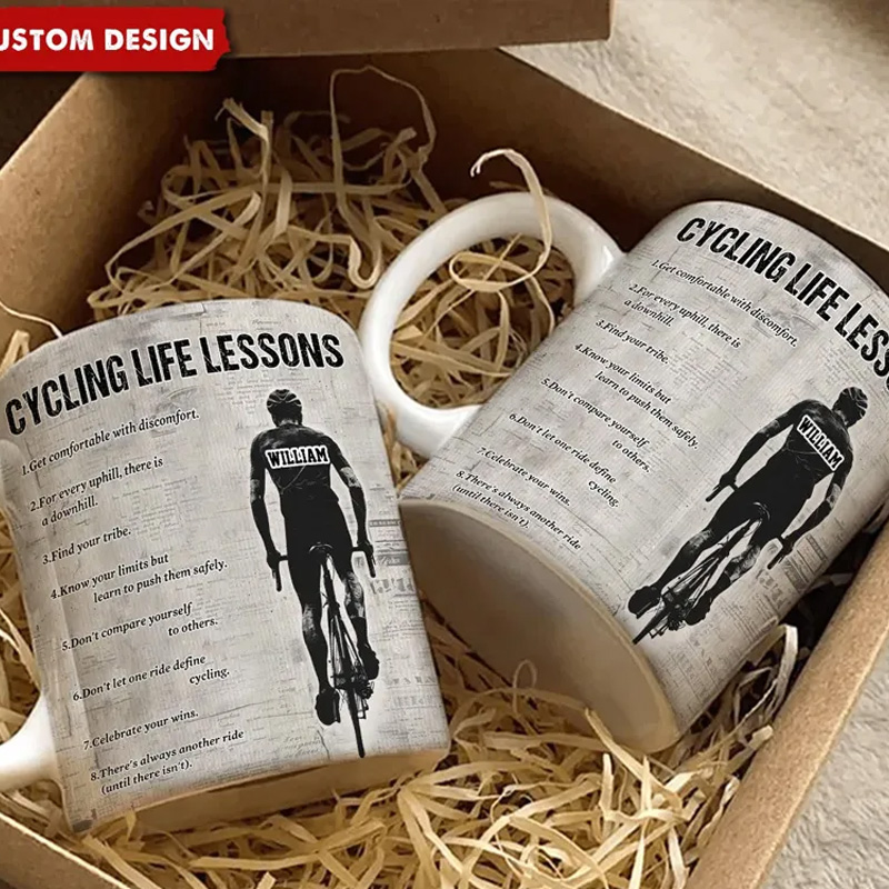 Personalized Cycling Life Lessons Mug Gift Cycling Lovers Coffee Cups Biker Inspired Mug Coffee Mugs for Riders