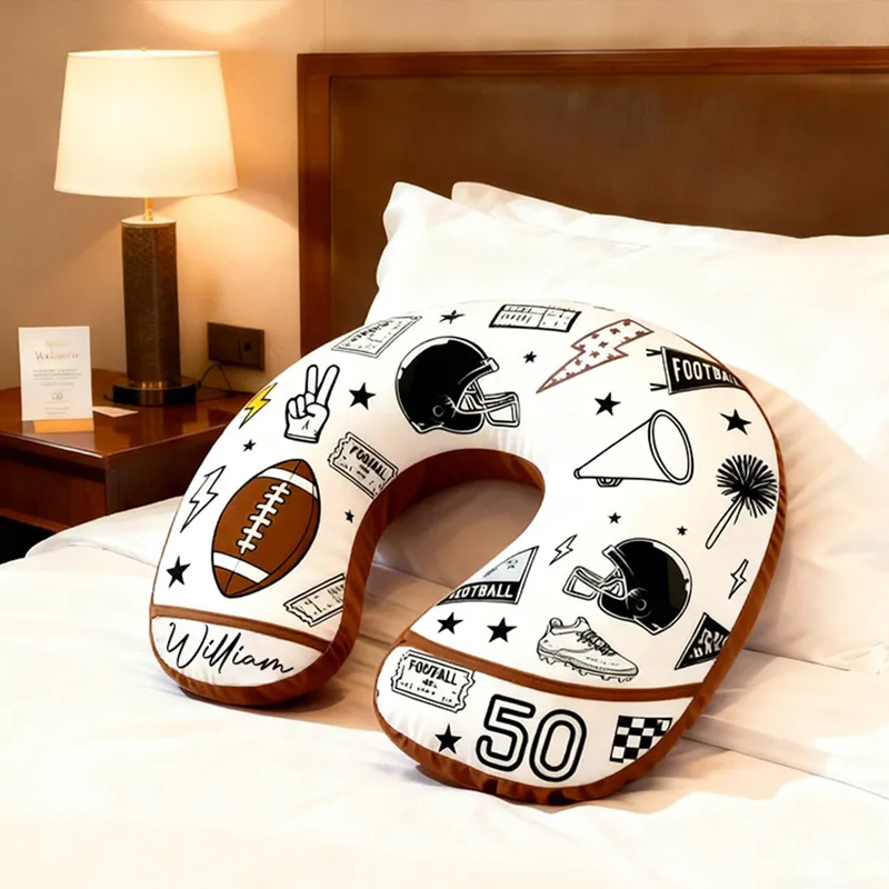 Personalized Football-Themed U-Shaped Pillow with Custom Name and Stylish Design