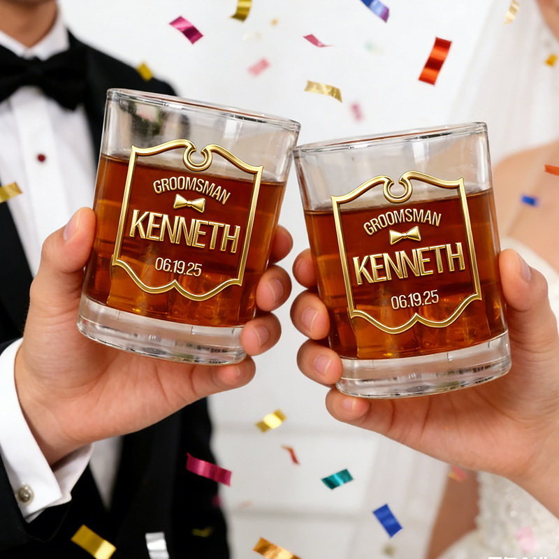 Personalized Groom and Groomsman Wedding Party Whiskey Glasses Cup Mens Old Fashion Whiskey Glasses