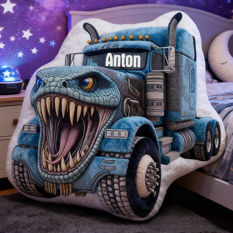 Personalized Cool Blue Crocodile Truck with Name Graphic 3D Print Pillow Christmas Gift for Kids or Baby Birthday Gift