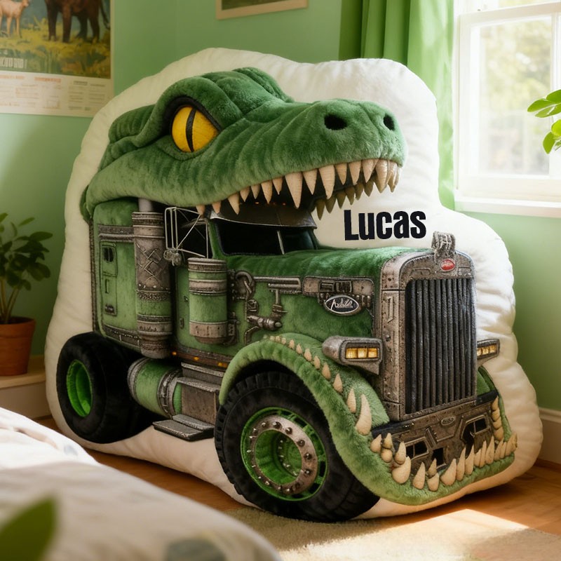 Personalized Green Dinosaur with Name Graphic 3D Print Pillow Christmas Gift for Kids or Baby Birthday Gift