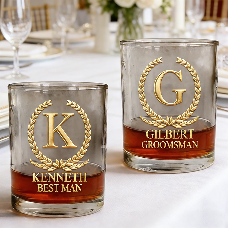 Personalized Groomsman Whiskey Glasses Groom Bachelor Party Whiskey Glasses Laurel Wreath Glasses Cup Best Man Groomsmen Proposal Cup 