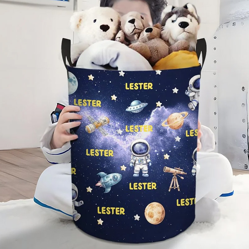 Personalized Space Astronaut Rocket Waterproof Storage Basket with Handle and Name Housewarming Birthday Gift for Geek Lovers