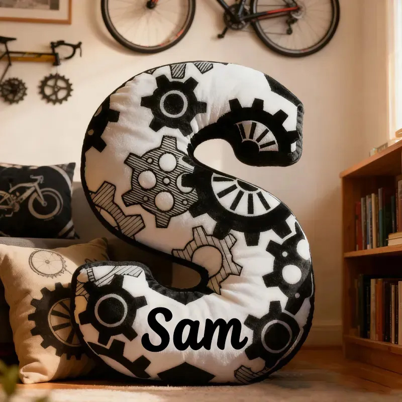 Personalized Cycling Gear Letter Pillow Graphic 3D Print Funny Letter Pillow Black And White Name Pillow Comfortable Travel Cushion for Riders Riding Lovers Sale-megacustom