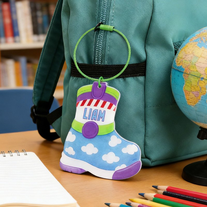 Personalized Sheriff Space Patrol Bag Backpack Tag Emergency Contact Keychain with Name and Text Back to School Gift for Boys Girls for Geek Lovers