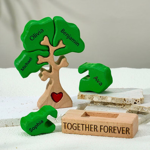 Personalized Family Tree Puzzle Wooden Home Sweet Home Decor Unique Housewarming Gift Custom Family Keepsake for New Home Living Room Decoration