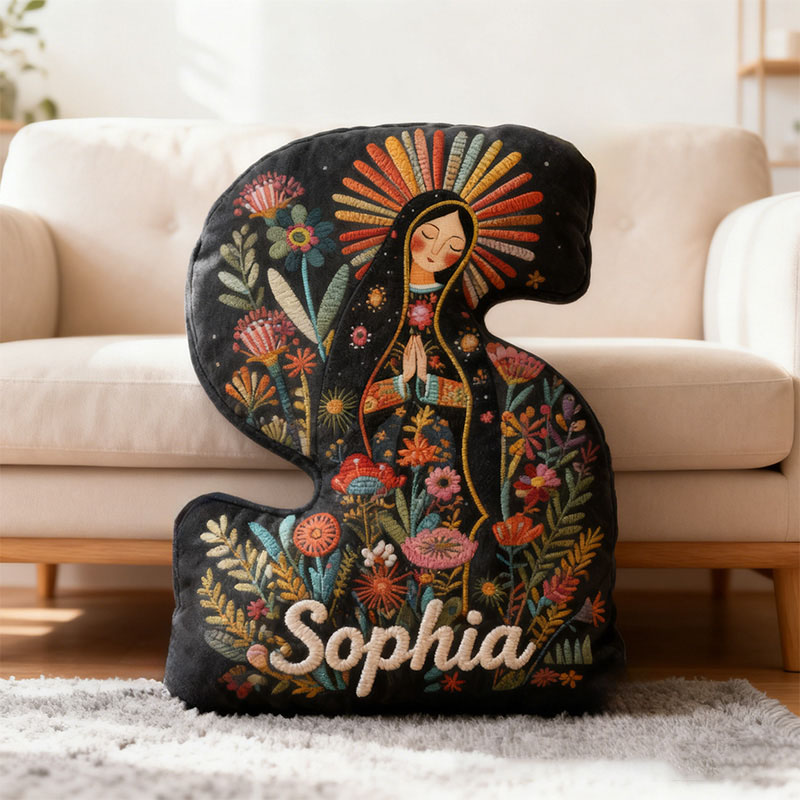 Personalized Our Lady of Guadalupe Letter Pillow with Name Catholic Home Decor Religious Gift Blessed Virgin Gift Graphic 3D Print Pillow
