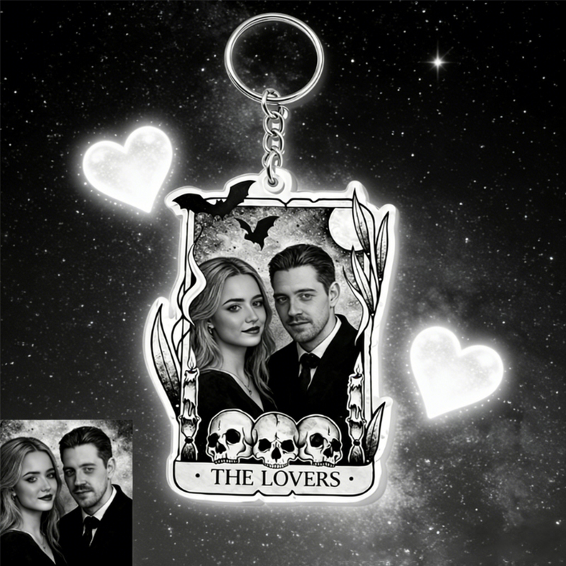 Personalized Couple Portrait Acrylic Keychain Custom Photo Elegant Holiday Gift for Lovers