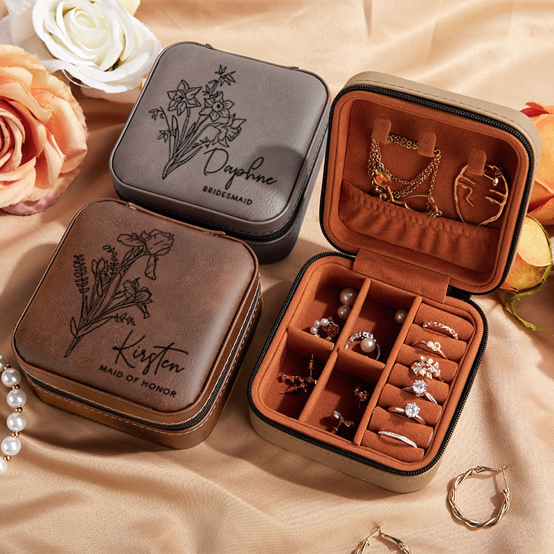 Personalized Briedsmaid Birth Flower Jewelry Box Bride Month Flower Jewelry Box Bachelorette Party Ring Box