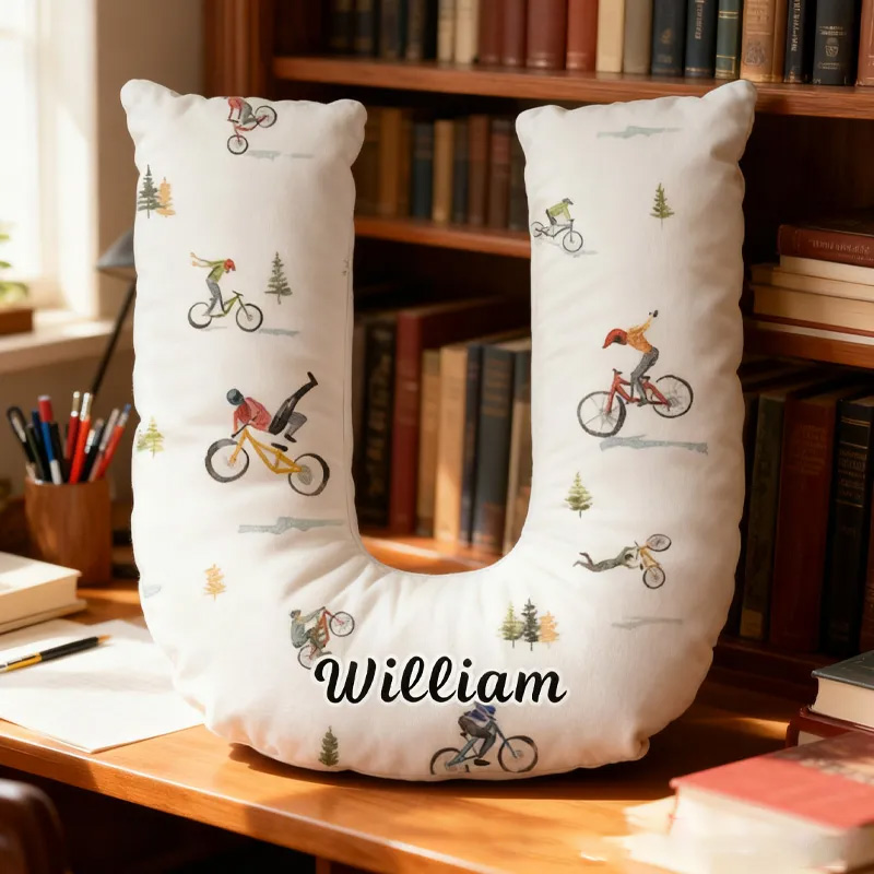 Personalized Racing Bicycle Pattern Letter Pillow Graphic 3D Print Funny Letter Pillow Name Pillow Comfortable Travel Cushion for Riders Riding Lovers