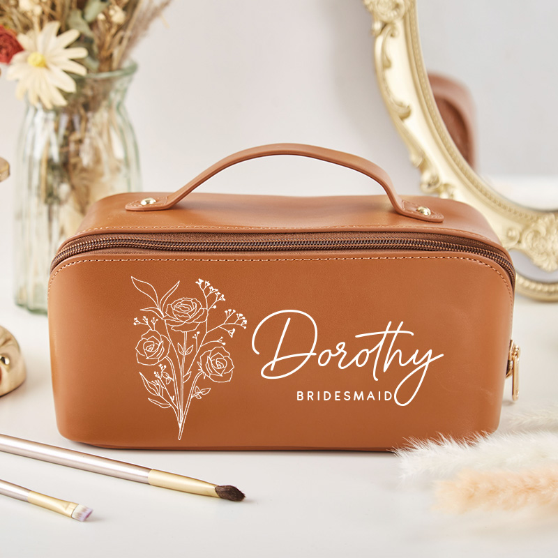 Personalized Bridesmaid Birth Flower Makeup Bag Custom Bride Wedding Cosmetic Bag Maid of Honor Toiletry Pouch Bachelorette Party Bridal Shower Gift