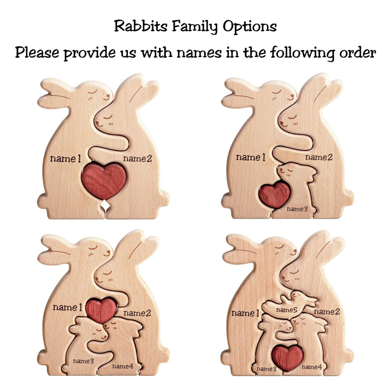 Personalized Wooden Rabbit Family Puzzle Bunny Family Decor New Mom Gift Easter Gift for Parents Anniversary Gift for Mom Grandma Couple