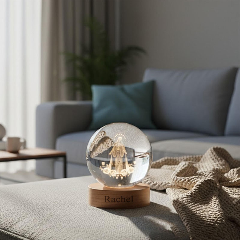 Personalized Virgin Mary 3D Spherical Crystal Lamp With Custom Text Religious Gift Catholic Gift for Women Girls 