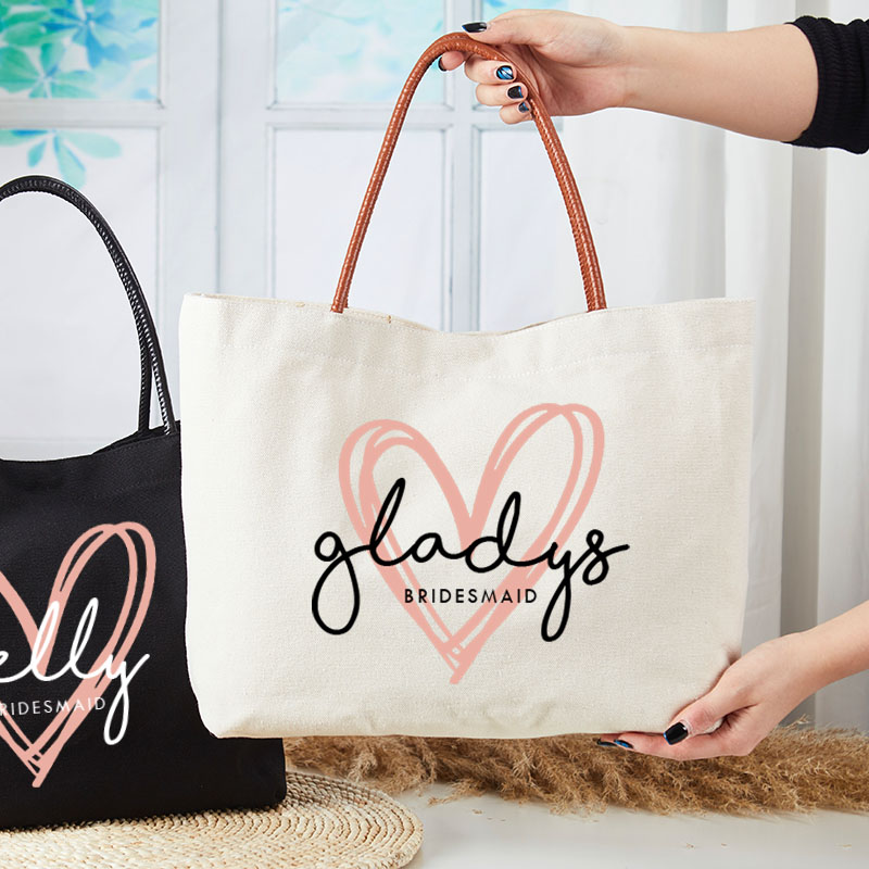 Personalized Bridesmaid Pink Heart Tote Bag with Name Bride Tote Bridal Party Gift