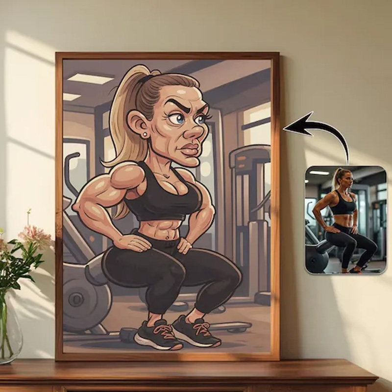 Personalized Gym Lover Couple Portrait Fitness Gifts Cartoon Weightlifter Portrait Bodybuilding Poster Fitness Gym Weightlifting Gym Gift ideas for Gym Lovers