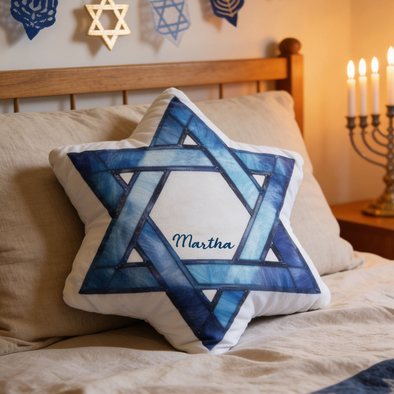 Personalized Star of David Pillow with Custom Name Cute Jewish Holiday Decoration Festive Home Decor Happy Hanukkah Gift Religious Gift