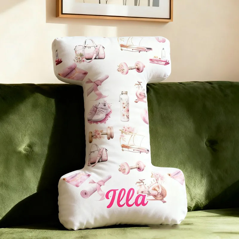 PersonalizedWorkout Clip Letter Pillow Graphic 3D Print Funny Letter Pillow Name Pillow Girly Health and Gym Fitness illustrations
