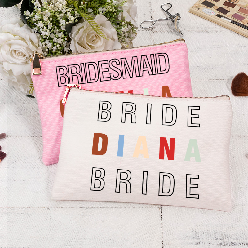 Personalized Bridesmaid Colorful Name Maekup Bag Bride Cosmetic Bag Sorority Gift Bachelorette Party Gift