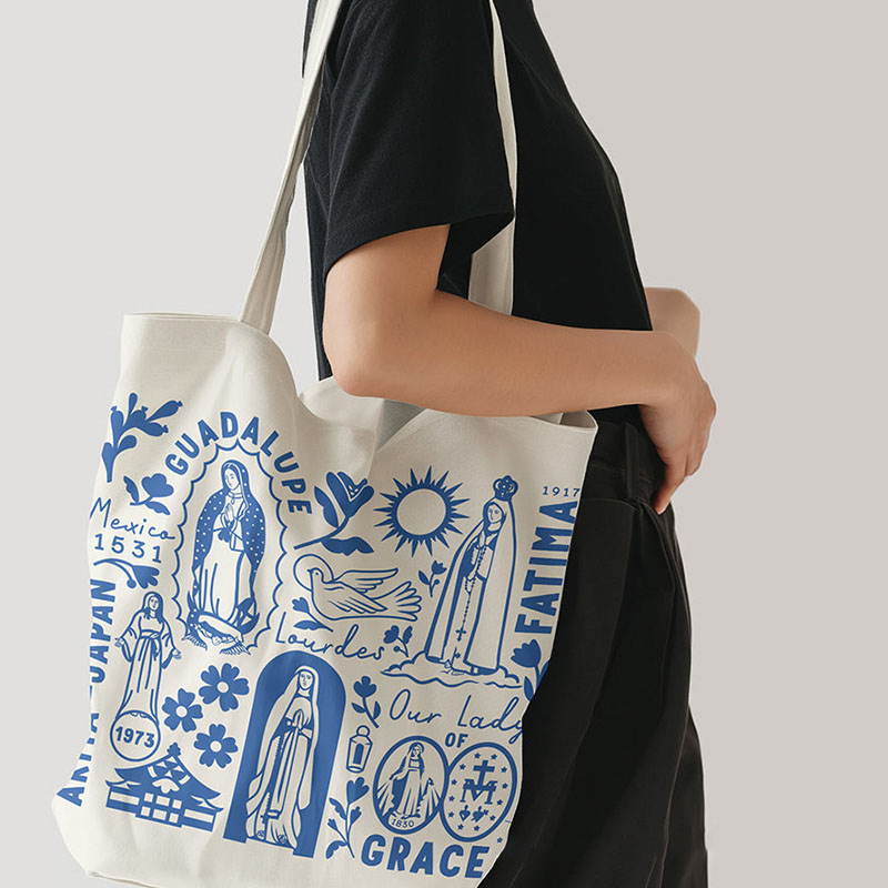 Personalized Catholic Virgin Mary Canvas Tote Bag with Name Daily Use Our Lady Bag Vintage Catholic Tote Bag Christian Gift for Women and Girls