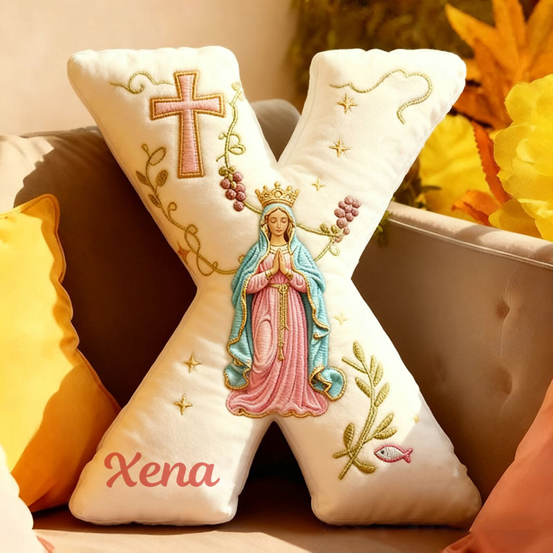 Personalized Cross Virgin Mary Letter Pillow with Custom Name Home Decor Graphic 3D Print Pillow Religious Faith Gift Catholic Gift