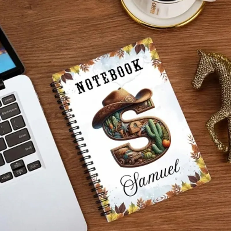 Personalized Initial Name Western Style Spiral Notebook Softcover Lined Notebook Country Rustic Journal Gift for Cowboys Riding Lovers Equestrian Lovers