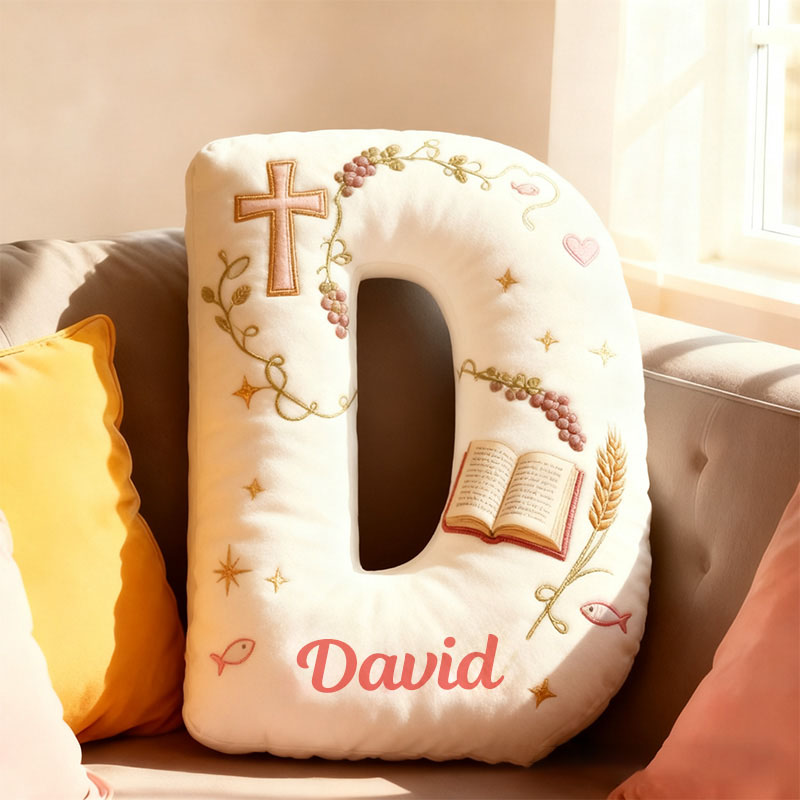 Personalized Cross Bible Letter Pillow with Custom Name Home Decor Graphic 3D Print Pillow Religious Faith Gift for Christians Christmas Gift
