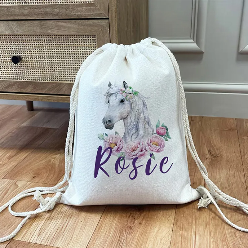 Personalised Horse Riding Bag Equestrian Bags Horse Gifts Kit Bag Drawstring Bag Kids PE Kit Bag Horse for Riding Lovers Equestrian Lovers