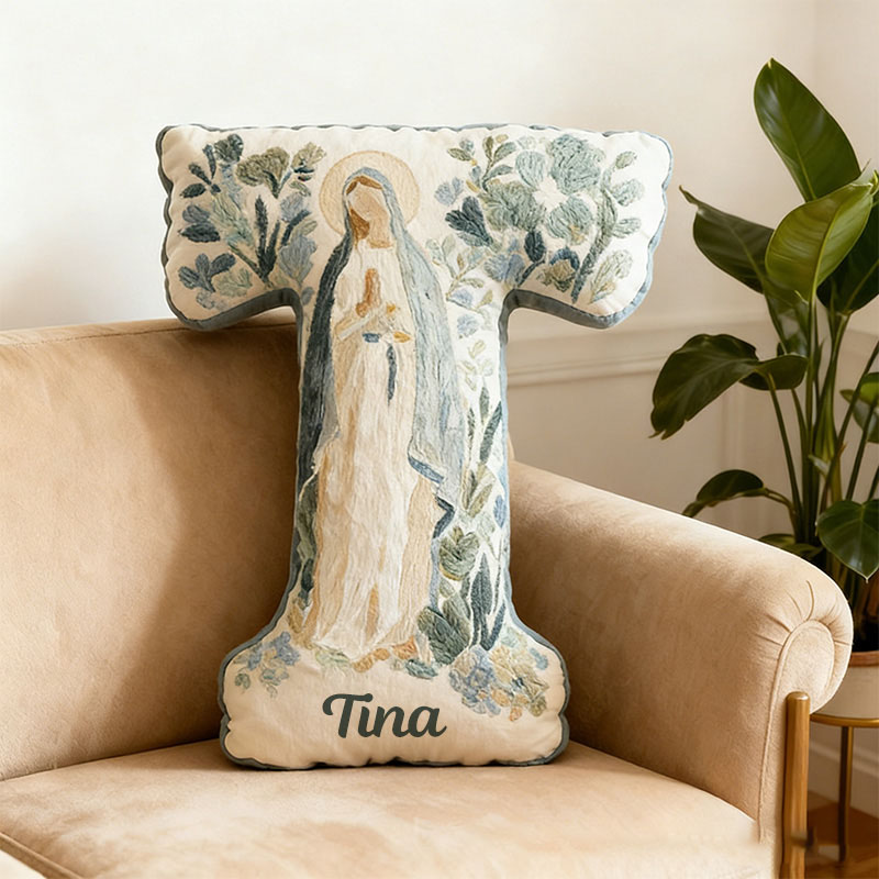 Personalized Blessed Mother of God Floral Virgin Mary Graphic 3D Print Letter Pillow with Custom Name Faith Home Decor Catholic Gift for Women