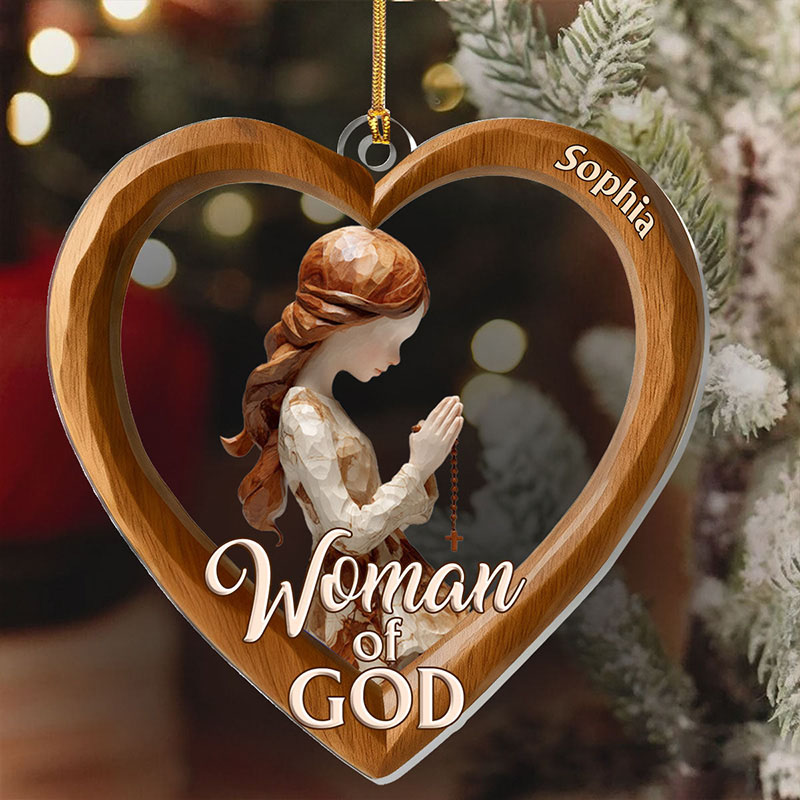 Personalized Woman Of God Heart Shape Acrylic Ornament with Custom Name Religious Gift Christian Gift for Women