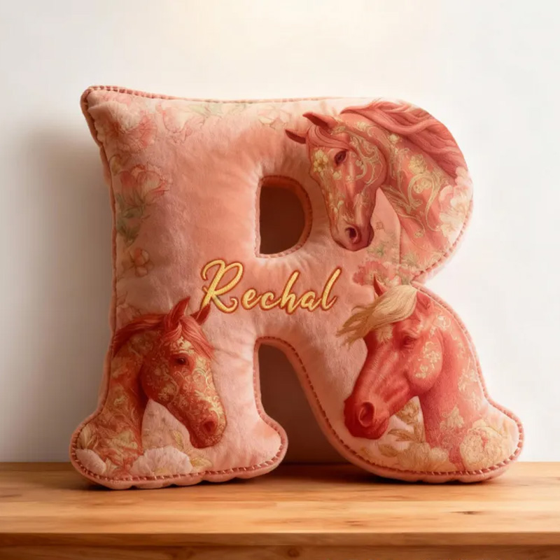 Personalized Riding Floral Letter Pillow Floral Horse Custom Name Festive Flower Decor with French Countryside Gifts for Family Graphic 3D Print for Riding Lovers Equestrian Lovers