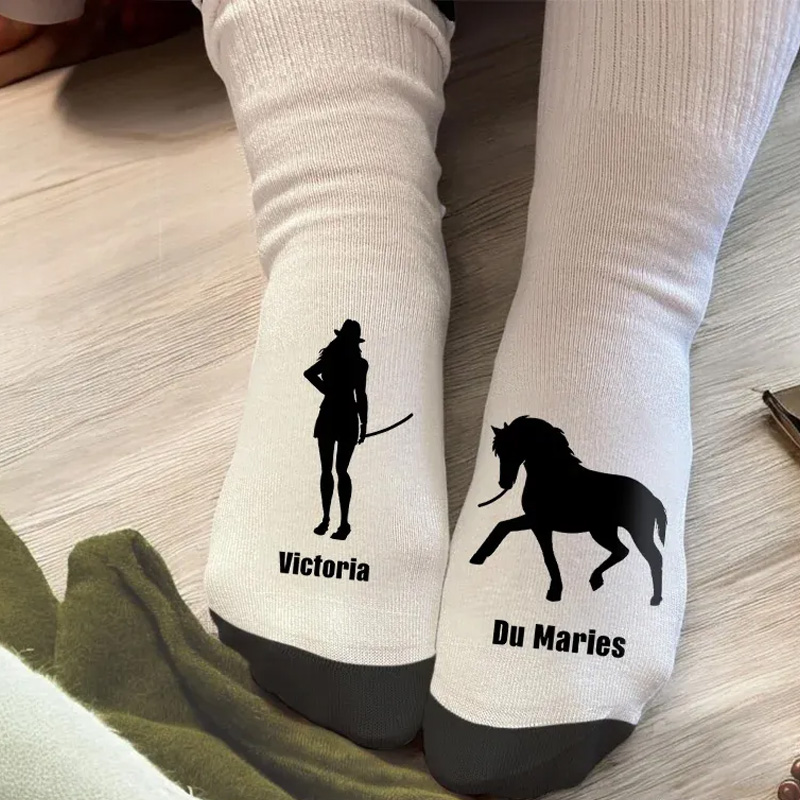 Personalized Horse Riding Socks Horse and Owner Silhouette Soft Midcalf Socks Custom Gift for Friend or Birthday Gifts for Rider Equestrian Riding Lovers