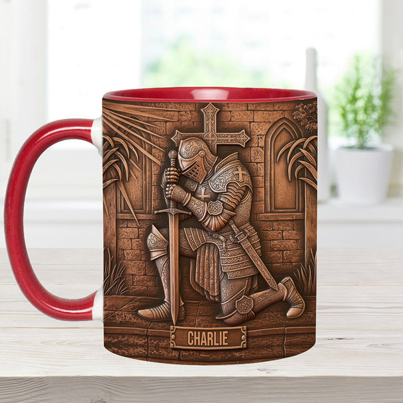 Personalized Knight Of God Ceramic Mug with Custom Name Religious Inspirational Gift Christian Gift for Men