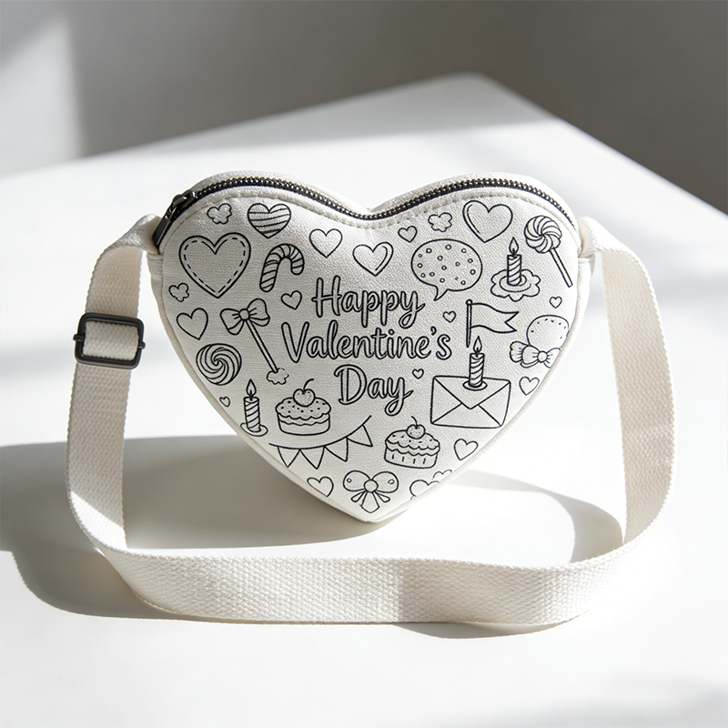Personalized DIY Valentine's Canvas Bag Heart Shaped Coloring Tote for Kids with Markers