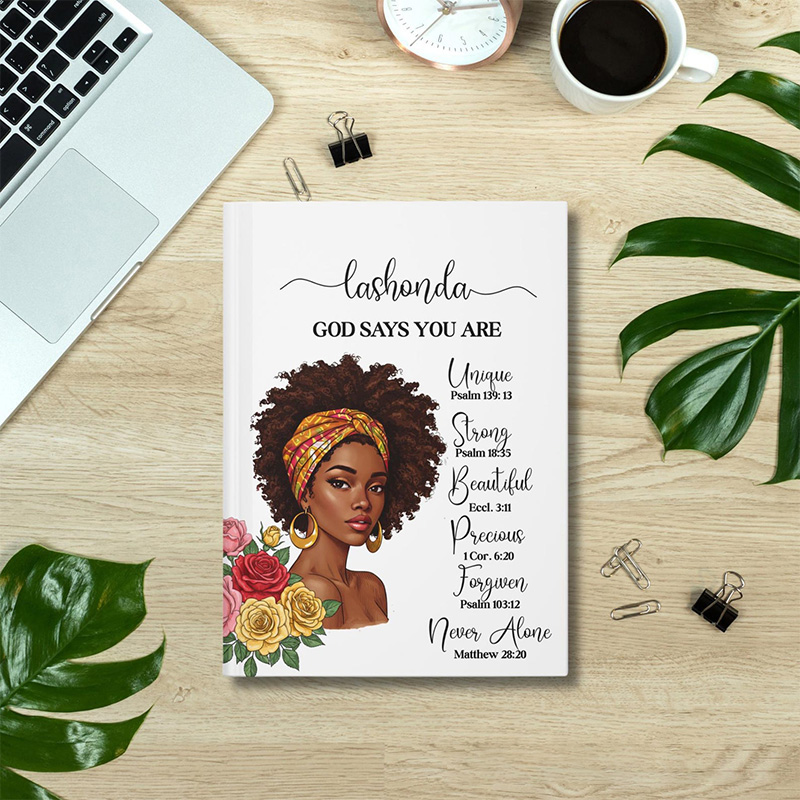 Personalized African American Woman God Says you are A5 Prayer Journal Notebook with Name Gift for Christian Religious Gift for Girls