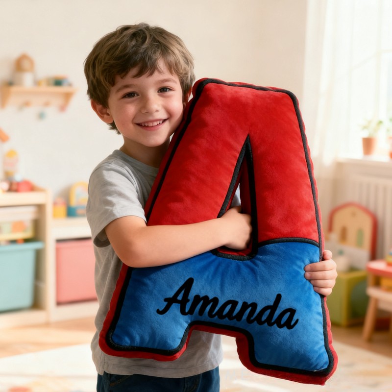 Personalized Cute Red and Blue Spider Web Initial Name Pillow Christmas Gift for Kids Family