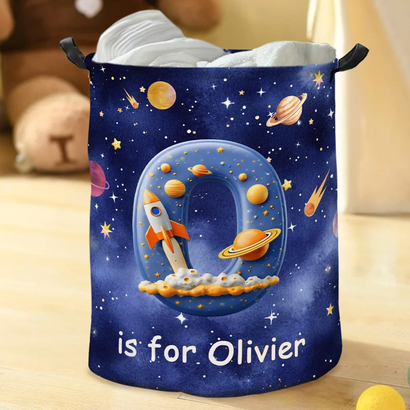 Personalized Space Planet Universe Nebula Star Waterproof Laundry Basket with Handle Initial and Text Birthday Boys Gift for Geek Lovers