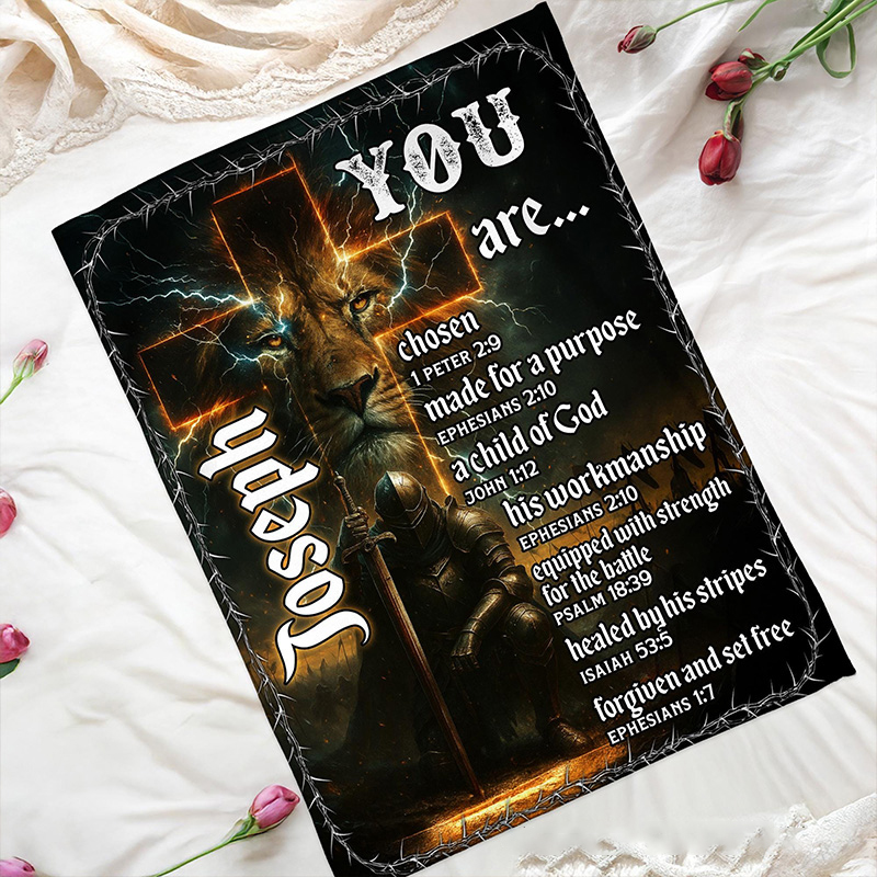 Personalized Lion of Judah You are Chosen Throw Blanket with Name Bible Verse Cross Home Decor Religious Gift Christian Gift for Men 