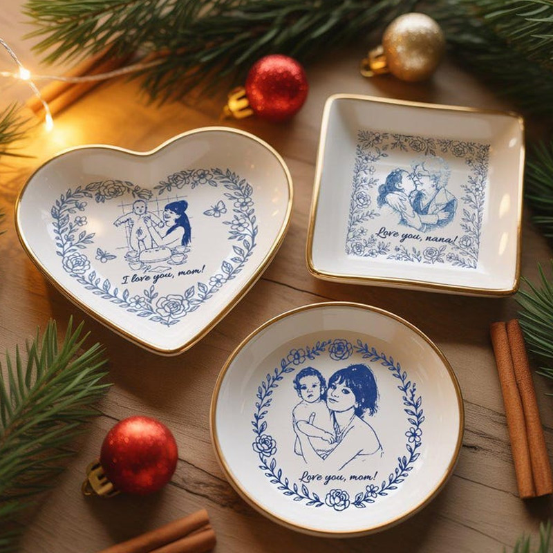 Personalized Mom Nana Jewelry Dish Family Photo Ring Dish Custom Portrait Ceramic Ring Dish Mom Photo Gift Family Lover Gift