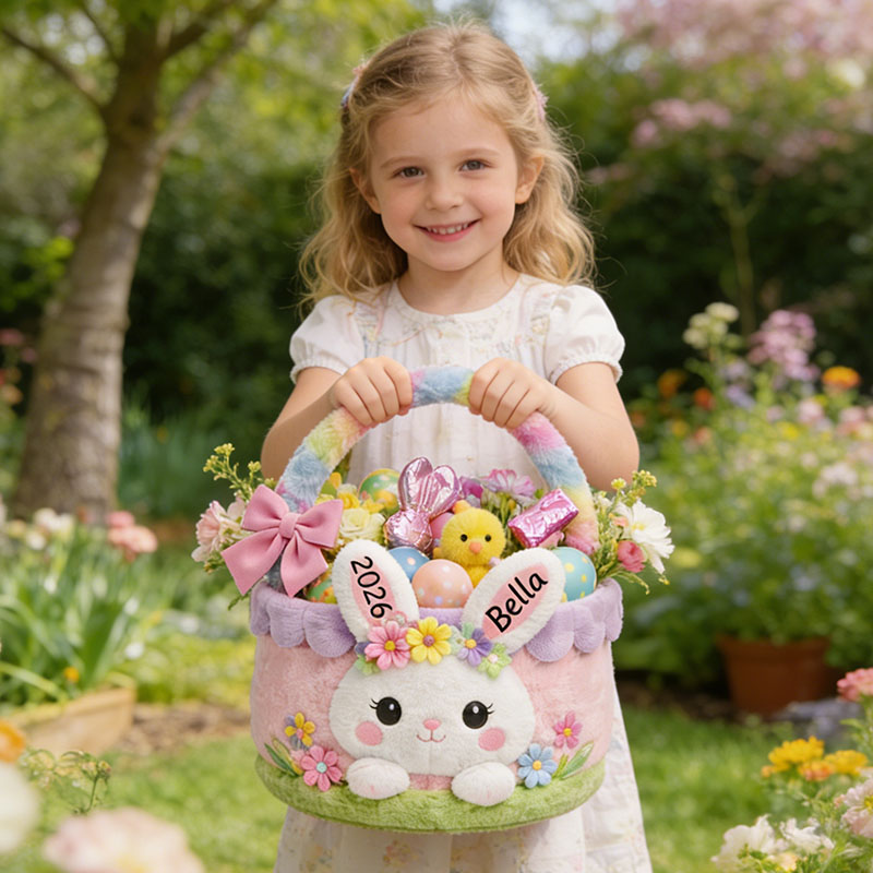 Personalized Easter Bunny Basket Custom Easter Basket Pink Easter Bunny Easter Basket for Girls Kids Gift for Easter