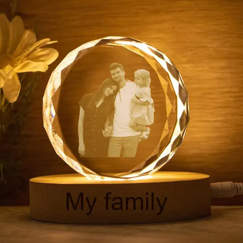 Personalized Heart Crystal Photo Portrait LED Custom Portrait in Crystal Light Family Photo Gift Portrait in Crystal Anniversary Gift