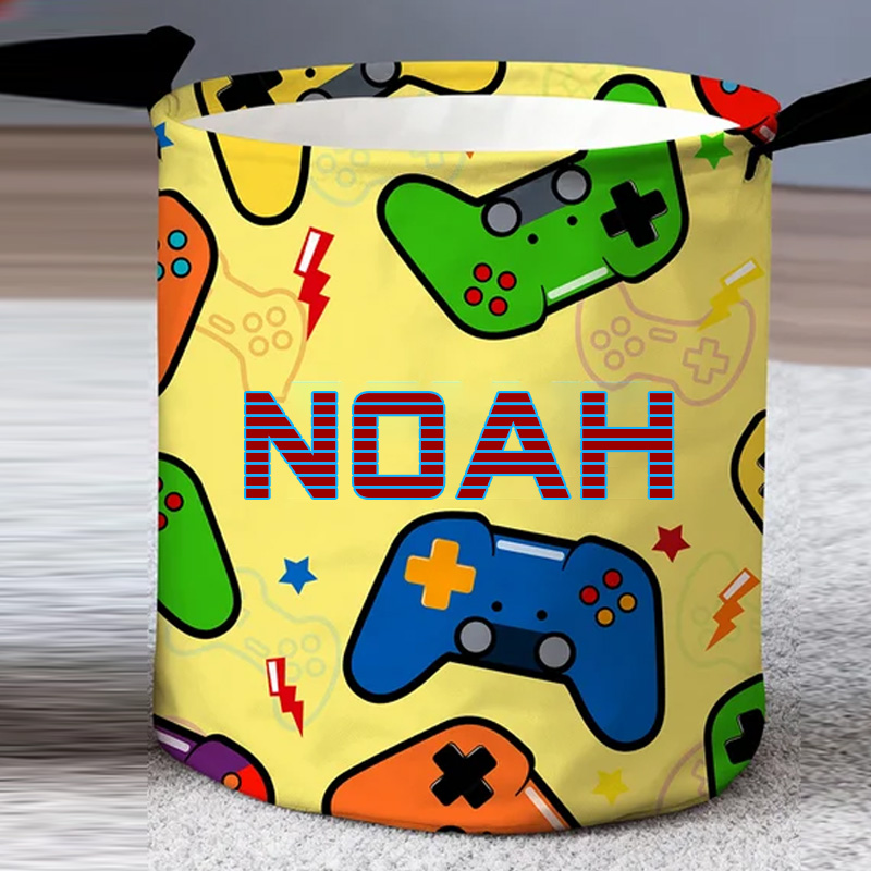 Personalized Gamepad Waterproof Laundry Basket with Handle and Name Bedroom Laundry Room Birthday Gift for Gamer Geek Lover