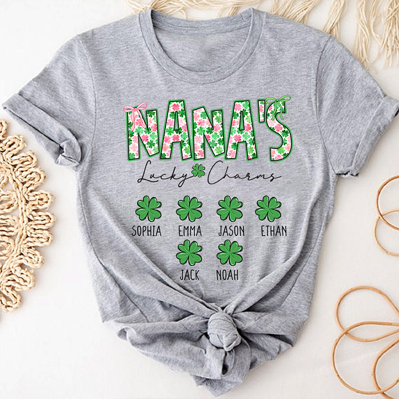 Personalized Nana’s Lucky Charms Shirt St Patrick’s Day Shamrock Family T-Shirt Gift for Grandma