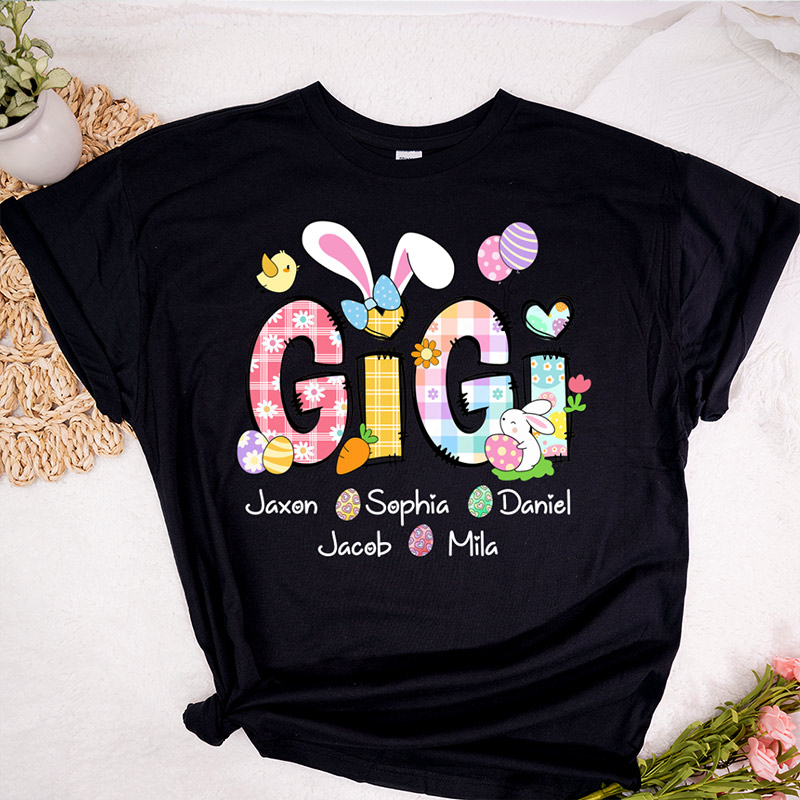 Personalized Bunny Easter Gigi Custom Gigi And Grandkids T-Shirt Gift for Grandma